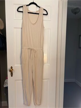 Daily Ritual Sleeveless Knit Jumpsuit in Soft Beige